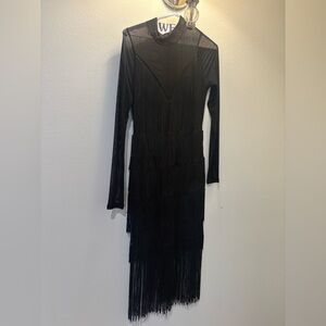 Chic Black Fringe Long Sleeve Dress